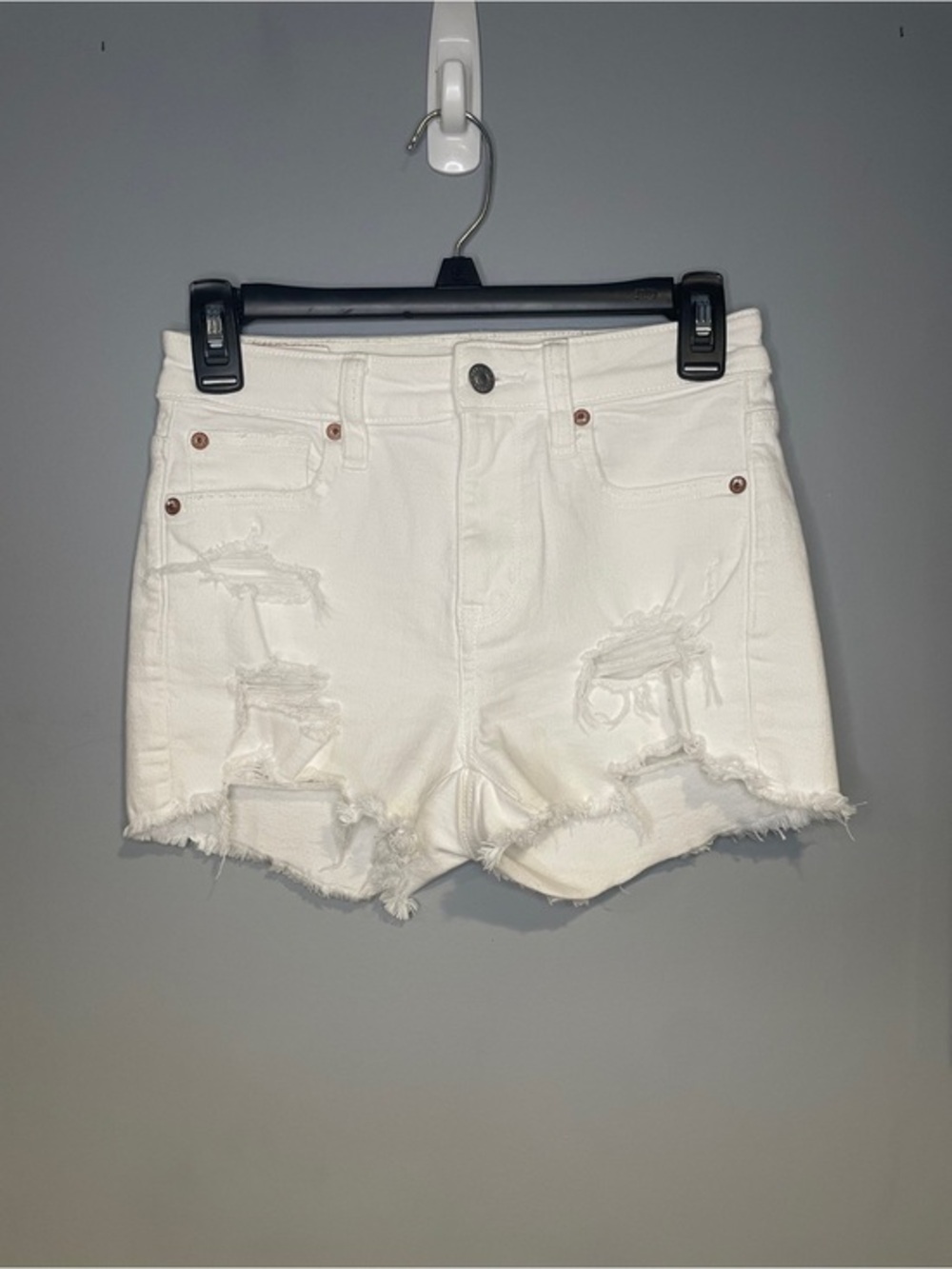 American Eagle Next Level Stretch Distressed Hi Rise Shortie White Women Teen